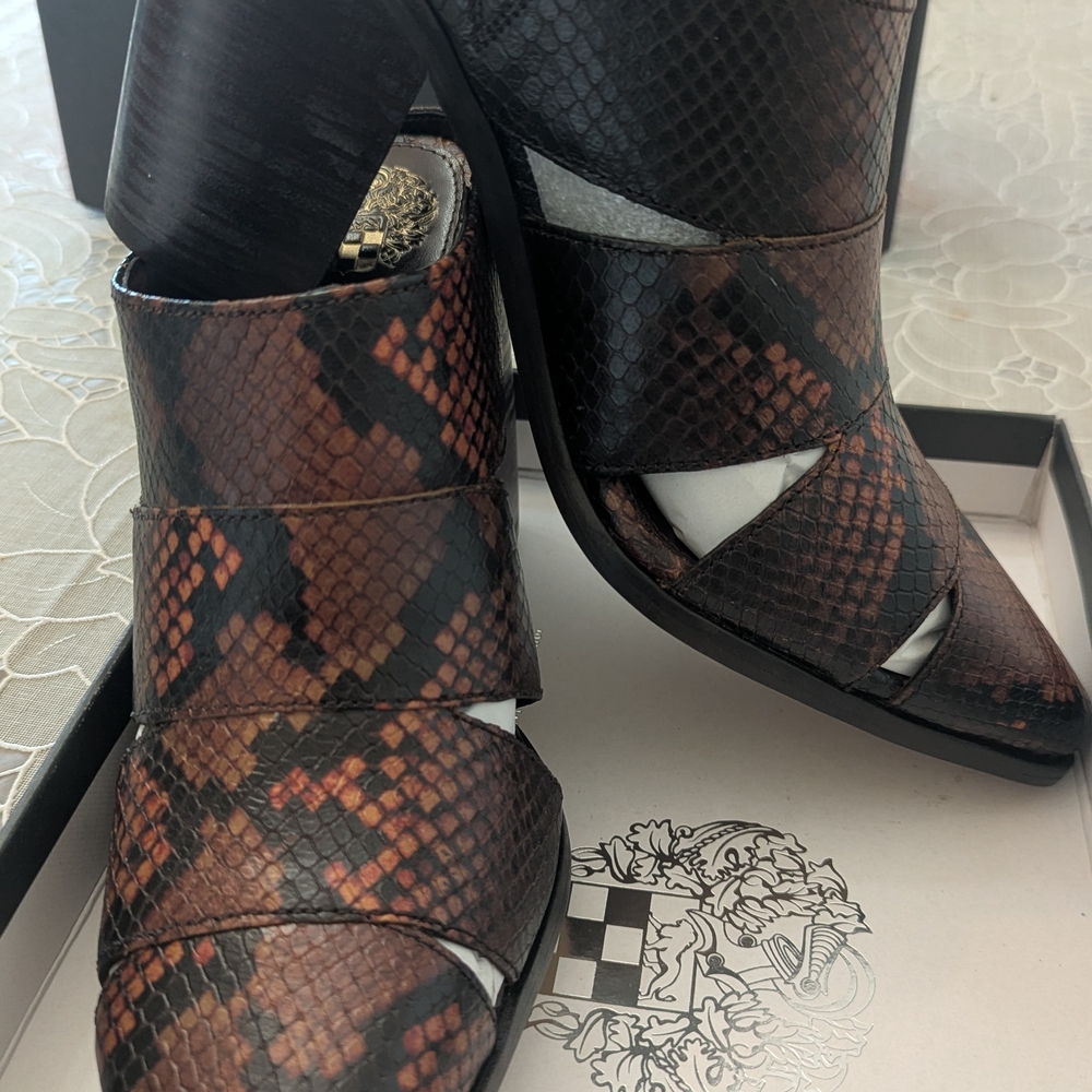 Vince Camuto Black and Red Snake Print Mules - Picture 8 of 12